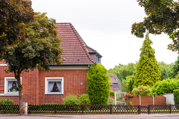 DUSSELDORF, GERMANY - JUNE 8, 2017: View of the beautiful german courtyard. Copy space for text.