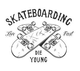 Vintage monochrome skateboarding activity logotype © DGIM studio