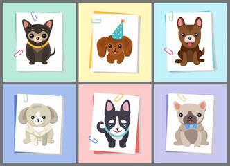 Puppies and Dogs Poster Set Vector Illustration