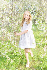 Fototapeta na wymiar portrait of a beautiful girl in a blooming apple orchard