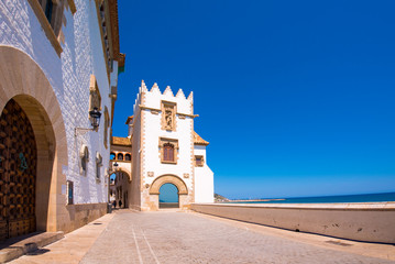 Fototapeta premium SITGES, CATALUNYA, SPAIN - JUNE 20, 2017: The building of the museum Marisel de Mar. Copy space for text.