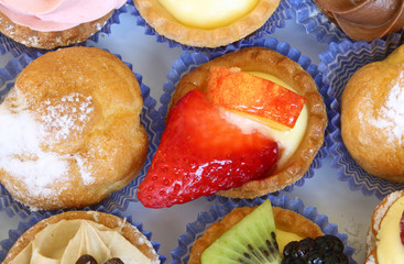 pastries made from artisanal pastry garnished with fruit and str