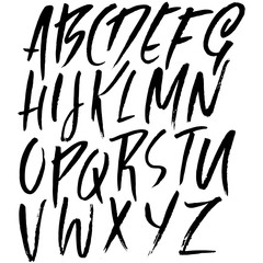 Handdrawn dry brush font. Modern brush lettering. Grunge style alphabet. Vector illustration.