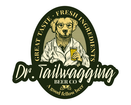 Logo beer brewing retro stamp hipster doctor friend labrador dog