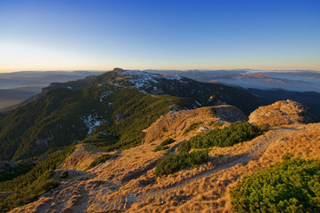 Fototapeta premium wide mountain landscape in Ceahlau, Romania
