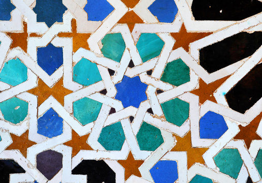 Arab tiles from Palace of Alhambra in Granada, Andalusia, Spain