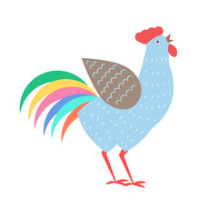 Cock with Colorful Tail Vector Illustration
