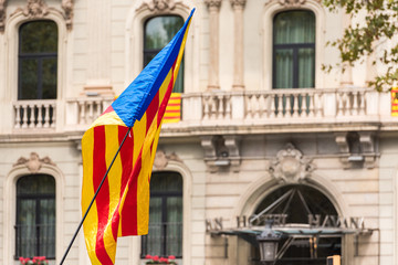 BARCELONA, SPAIN - OCTOBER 3, 2017: An estelada, the Catalan separatist flag, Barcelona. Close-up.