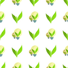 Seamless Pattern with Green Plant and Light Bulbs
