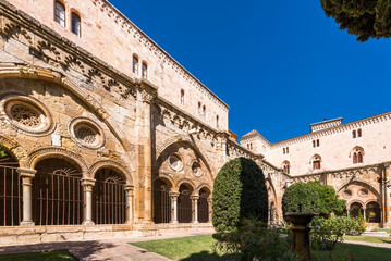 Fototapeta premium TARRAGONA, SPAIN - OCTOBER 4, 2017: View of the courtyard of the Tarragona Cathedral (Catholic cathedral) on a sunny day. Copy space for text.