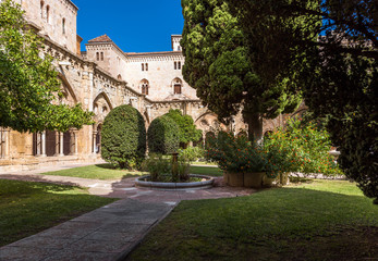 Fototapeta na wymiar TARRAGONA, SPAIN - OCTOBER 4, 2017: View of the courtyard of the Tarragona Cathedral (Catholic cathedral) on a sunny day. Copy space for text.