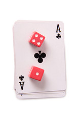 Cards and dives for casino with on white background