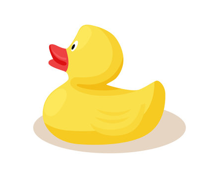 Toy Rubber Yellow Duck with Red Beak Vector Icon