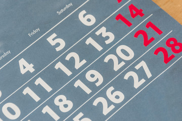 Calendar with numbers closeup. Mockup for design.