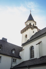 Steeple of Kreuzberg church set against the sky in Bonn, Germany