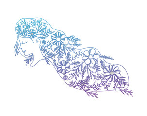 beautiful woman with long hair and floral pattern vector illustration design