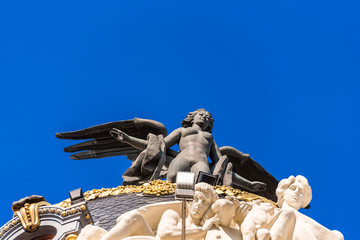 MADRID, SPAIN - SEPTEMBER 26, 2017: A view of the sculpture of an angel on the Metropolis building....
