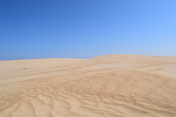 Fototapeta na wymiar Sand Dune on a Bright Sunny Blue Cloudless Day With Nobody Around