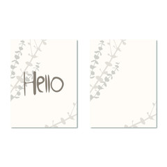 A raster drawing of a greeting card with the inscription hi and the branches of flowers
