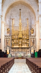 TARRAGONA, SPAIN - OCTOBER 4, 2017: View of the altar in Tarragona Cathedral (Catholic cathedral). Copy space for text. Vertical.