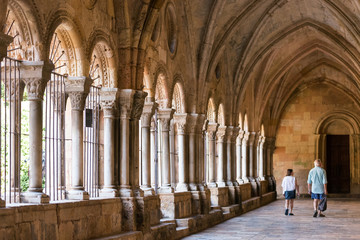 TARRAGONA, SPAIN - OCTOBER 4, 2017: Interior of the Cathedral of Tarragona (Catholic Cathedral). Copy space for text.