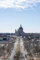 A wide angle view of St'paul cathedral from the top of State capitol building