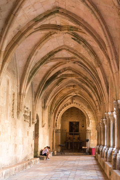 TARRAGONA, SPAIN - OCTOBER 4, 2017: Interior of the Cathedral of Tarragona (Catholic Cathedral). Copy space for text. Vertical.