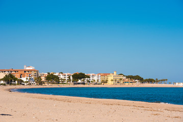 MIAMI PLATJA, SPAIN - APRIL 24, 2017: Sand beach. Copy space for text.