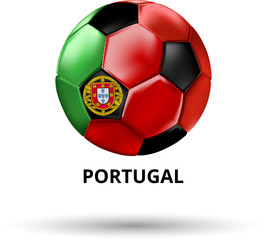 Portugal card with soccer ball in colors of national flag.
