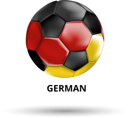 German card with soccer ball in colors of national flag.