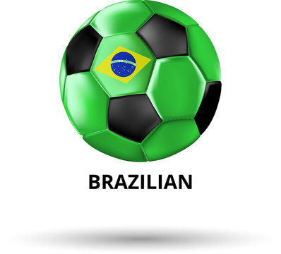 Brazilian card with soccer ball in colors of national flag.