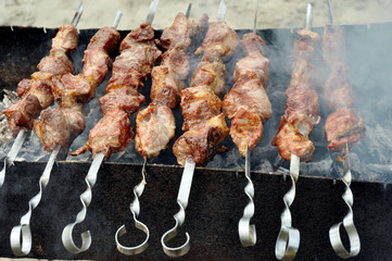 Shish kebab of the pork. Shish kebab on skewers