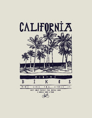 Naklejka premium california bikes palm beach t-shirt - tropical vintage typography print