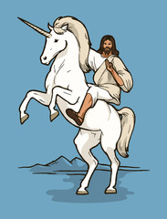 Fototapeta na wymiar jesus riding unicorn - real christian god horse rider