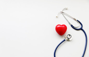 stethoscope and red heart Heart Check.Concept healthcare.