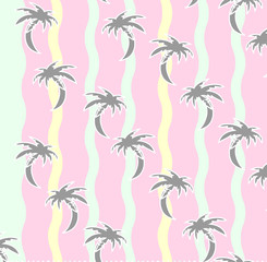 Hintergrundmuster mit grauen Palmen und pastellfarbenen Wellen