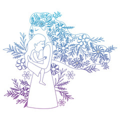 mother lifting daughter with floral decoration vector illustration design