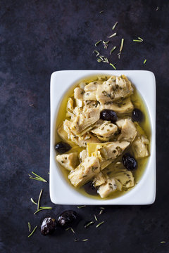 Marinated artichoke hearts with black olives