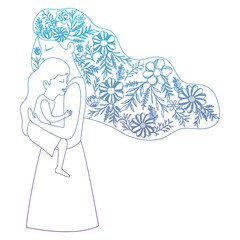 mother lifting daughter with floral decoration vector illustration design