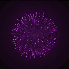 Beautiful pink firework. Bright firework isolated on black background. Light purple decoration firework for Christmas, New Year celebration, holiday, festival, birthday card. Vector illustration