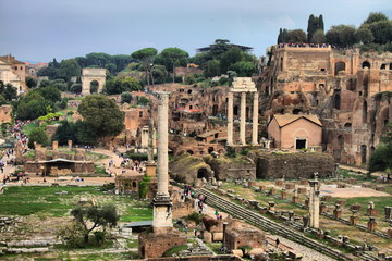 Fototapeta na wymiar Landscape view of the Roman Forum in Rome, Italy