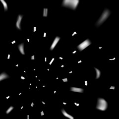 Fototapeta premium Silver confetti explosion celebration isolated on black background. Falling golden confetti. Abstract decoration for party birthday. Celebrate Christmas, New Year confetti. Vector illustration