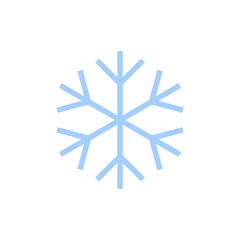 Snowflake icon. Blue silhouette snow flake sign, isolated on white background. Flat design. Symbol of winter, frozen, Christmas, New Year holiday. Graphic element decoration. Vector illustration