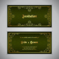 Luxury wedding invitation with golden ornament. Vector illustration
