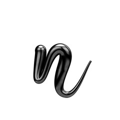 Letter N black handwritten script font. 3D Rendering