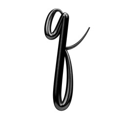 Letter Q black handwritten script font. 3D Rendering