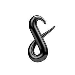 Letter S black handwritten script font. 3D Rendering