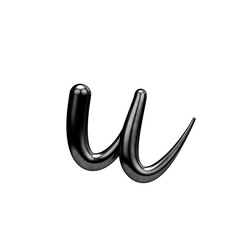 Letter U black handwritten script font. 3D Rendering