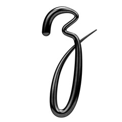 Letter Z black handwritten script font. 3D Rendering