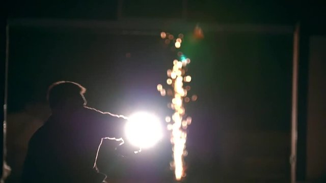 Tricks of martial arts in night city, cheat Kick somersault in the air, slow-motion